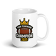 Crown Football Champion fantasy football mug 15oz, personalized team name side, handle on right