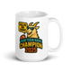 The G.O.A.T. Champion fantasy football mug 15oz, personalized team name side, handle on right