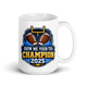 Show Me Your TDS Blue Champion fantasy football champion mug, white glossy 15oz, handle on right
