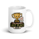 Participation Trophy Last Place personalized fantasy football loser mug, white glossy 15oz, personalized team name side, handle on right