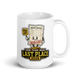 Dead Last Standings personalized fantasy football loser mug, white glossy 15oz, personalized team name side, handle on right