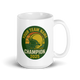 Green Helmet Retro Champion fantasy football mug 15oz, personalized team name side, handle on right