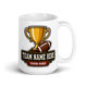 League Trophy Club fantasy football league mug 15oz, team name side, handle on right