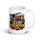 Lights Camera Jackson football mug 15oz, personalized team name side, handle on right