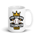 Crown Baseball Champion personalized 15oz white mug, personalized team name side, handle on right