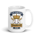 Crowned Baseball Champion personalized 15oz white mug, personalized team name side, handle on right