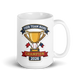 Trophy Baseball Champion personalized 15oz white mug, personalized team name side, handle on right