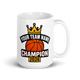 Crown Basketball Champion personalized 15oz white mug, personalized team name side, handle on right