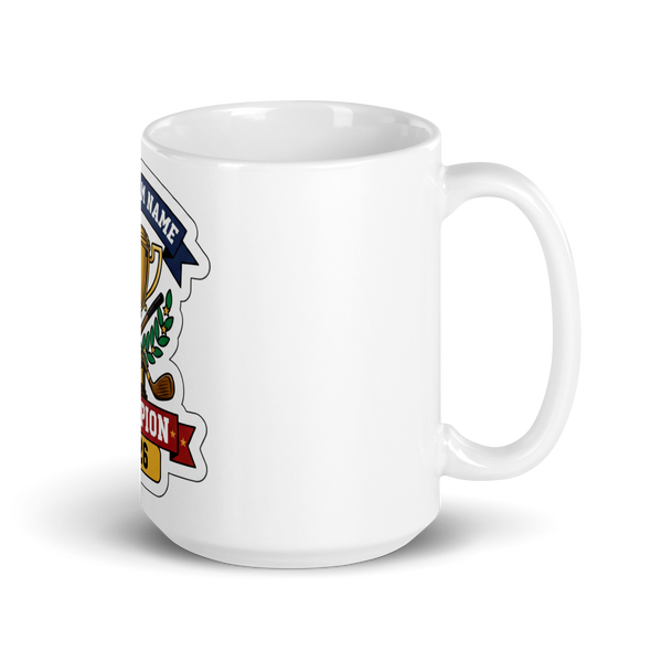 Trophy Golf Champion Mug 15oz, personalized team name side, handle on right